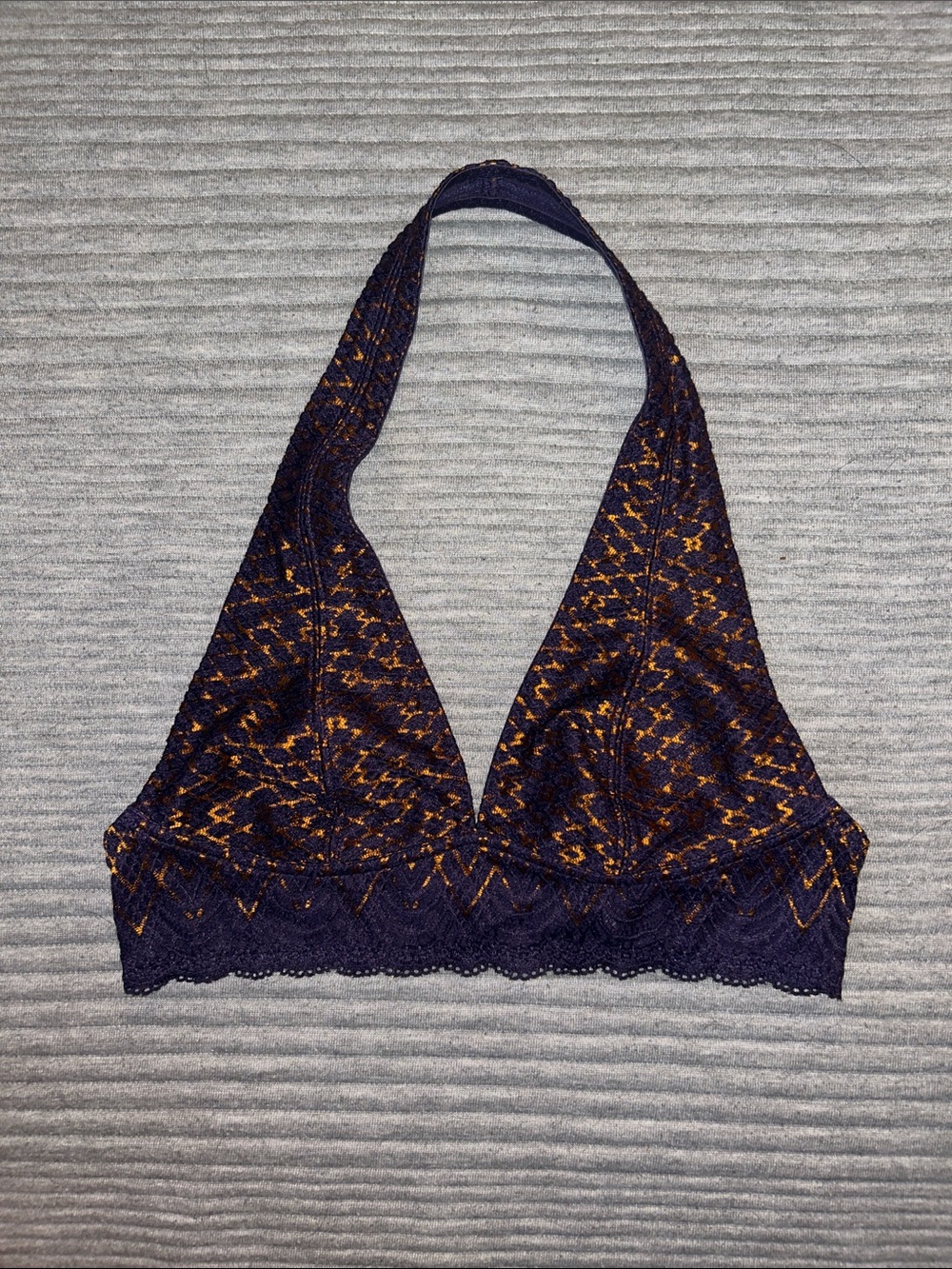 Lace Halter Bralette in Deep Purple and Gold